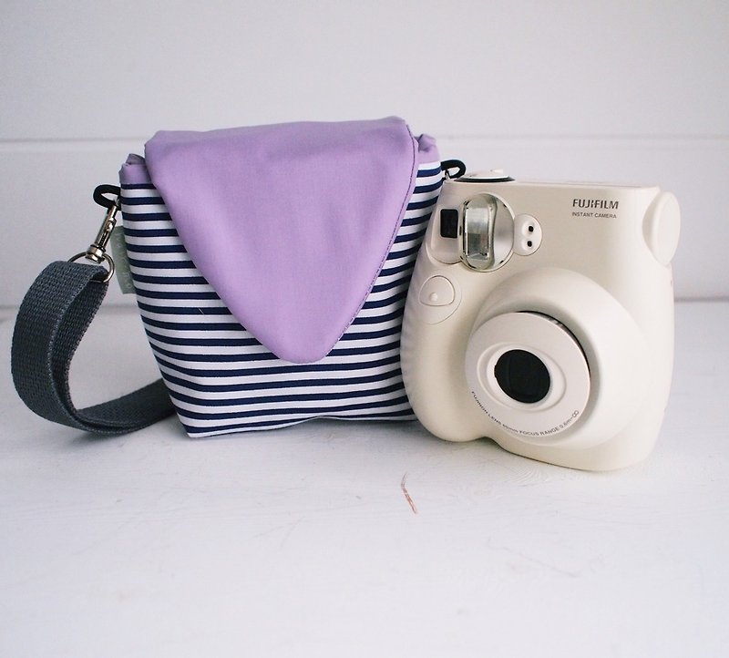 hairmo三角信封侧背拉链相机包-蓝条纹+紫(单眼/类单眼/拍立得) - 相机包/相机袋 - 棉．麻 紫色