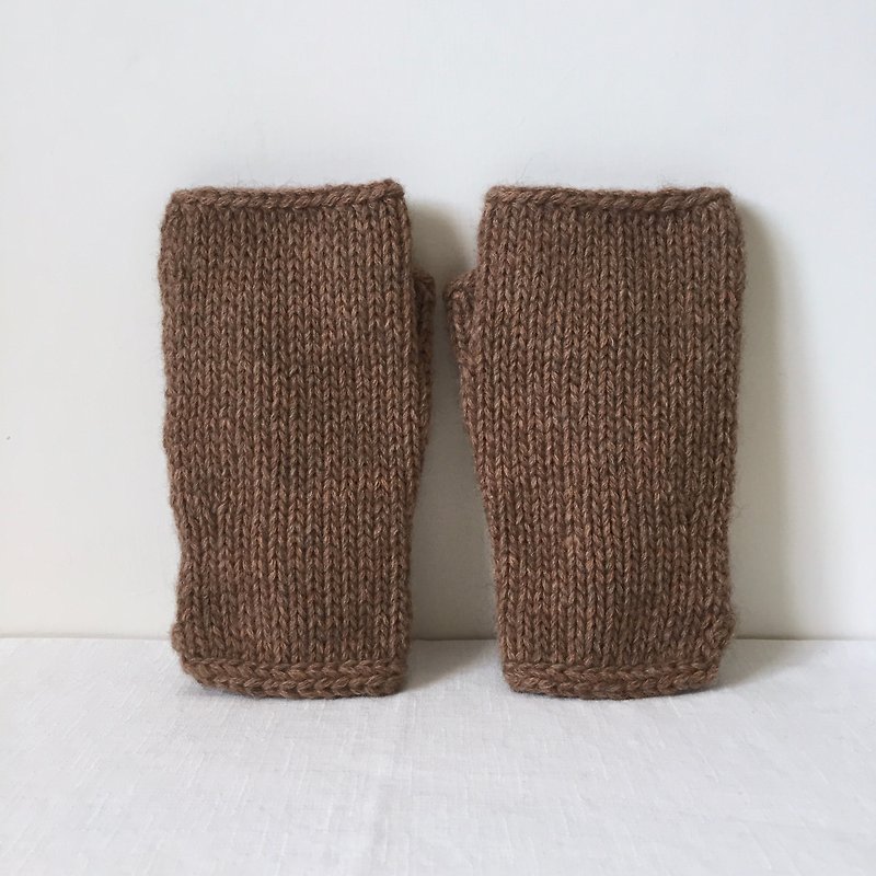 晓织物-手工编织露指手套-Fringe（氂牛毛+美丽诺羊毛） - 手套 - 羊毛 咖啡色