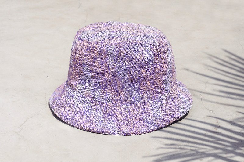 手织布棉麻帽/渔夫帽/遮阳帽 / 拼布帽/手工帽-手工蓝紫色星辰感 - 帽子 - 棉．麻 紫色