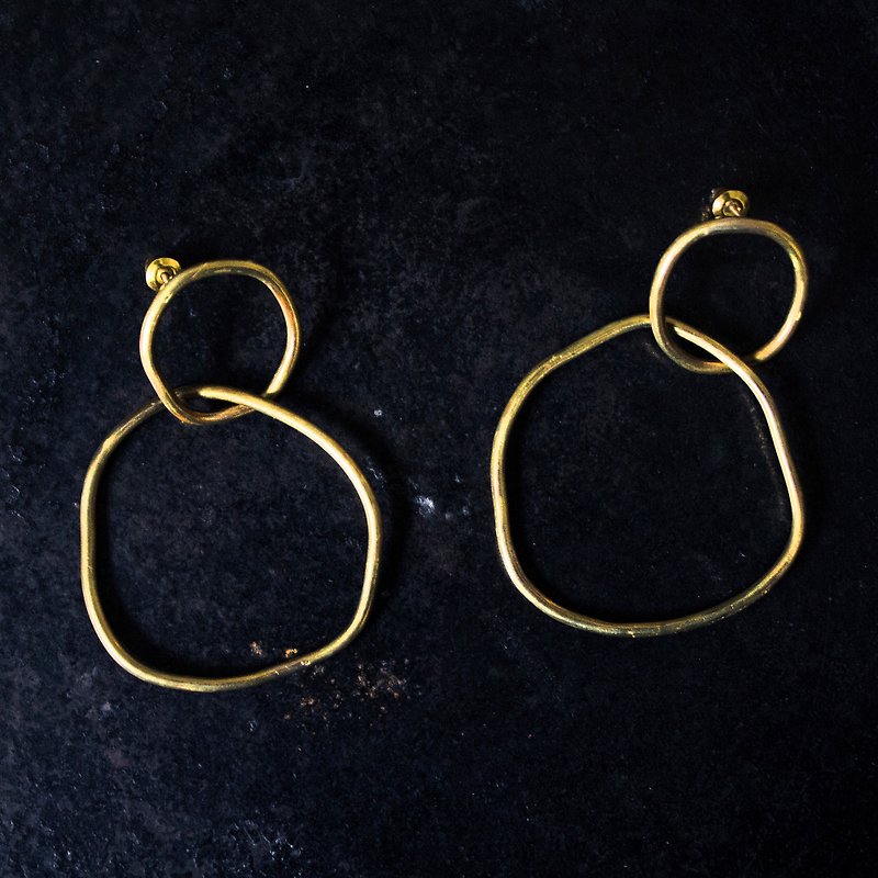 不规则黄铜圈圈耳环 - 可做夹式耳环 - 耳环/耳夹 - 其他材质 咖啡色