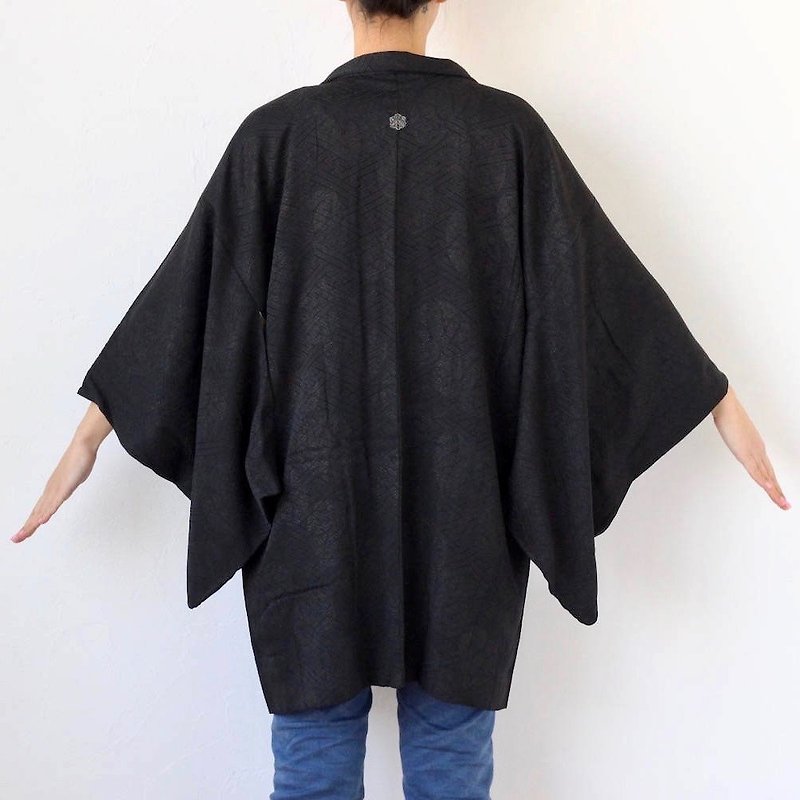 black & glitter kimono, silk haori, black haori, kimono jacket /2865 - 女装休闲/机能外套 - 丝．绢 黑色