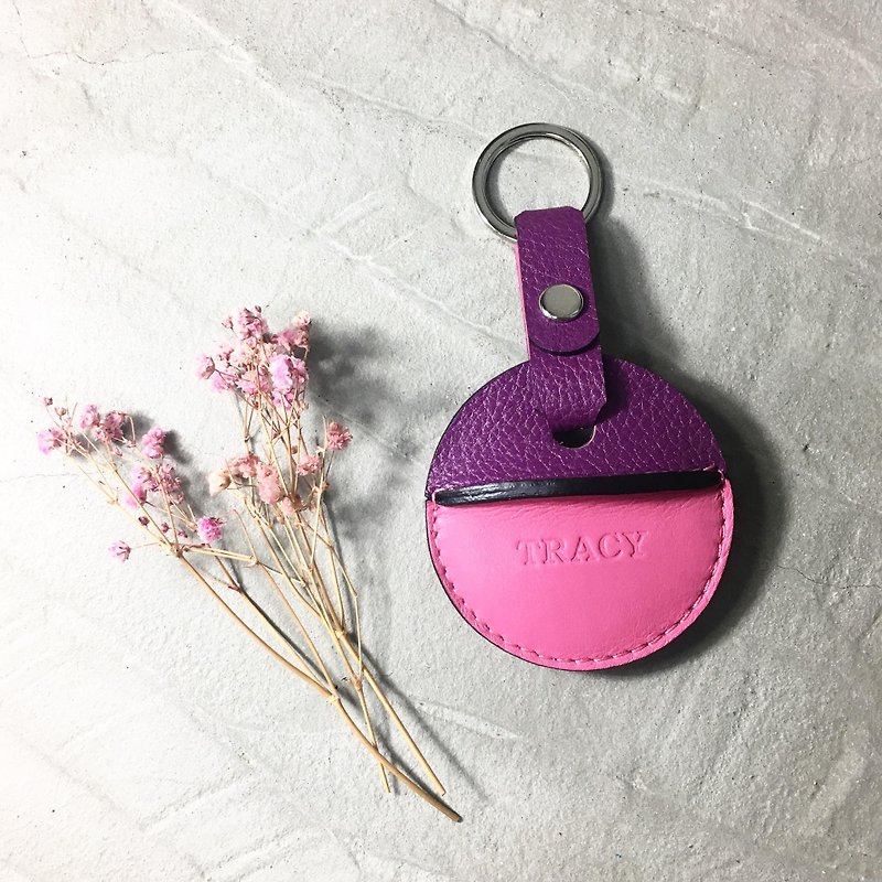 gogoro钥匙皮套 钥匙圈环款式 紫+粉红定制化礼物 - 钥匙链/钥匙包 - 真皮 紫色