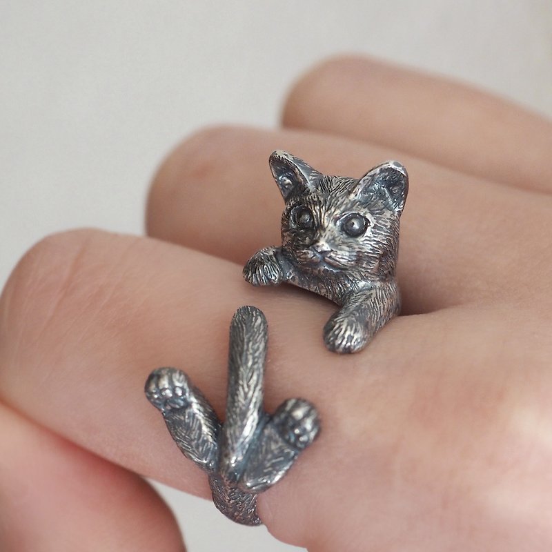 指に巻きつく猫リング グリ - 戒指 - 其他金属 银色