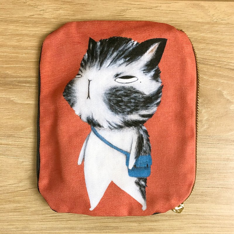 emmaAparty插画小包:不想上班的猫咪 - 化妆包/杂物包 - 棉．麻 橘色