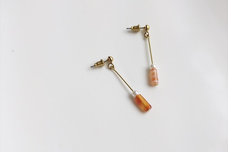红玛瑙珍珠 黄铜造型耳环 - 耳环/耳夹 - 宝石 红色