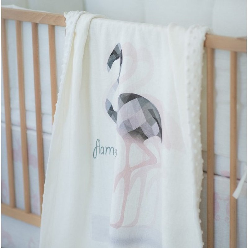 Linen quilt with flamingo print - 被子/毛毯 - 棉．麻 