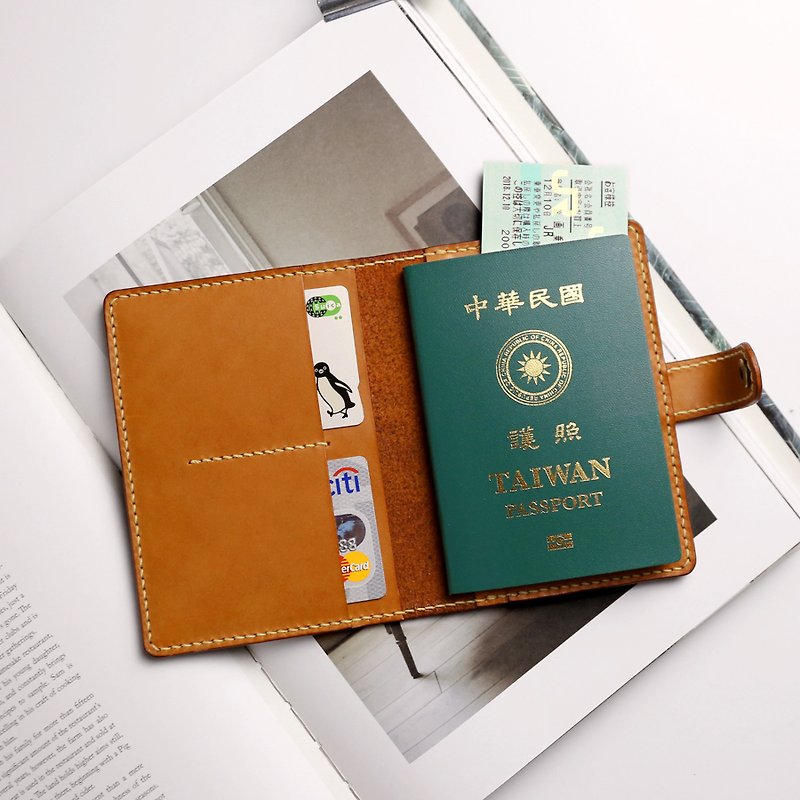 小橘皮 植鞣牛皮 护照夹/护照套 扣子款 - 护照夹/护照套 - 真皮 咖啡色