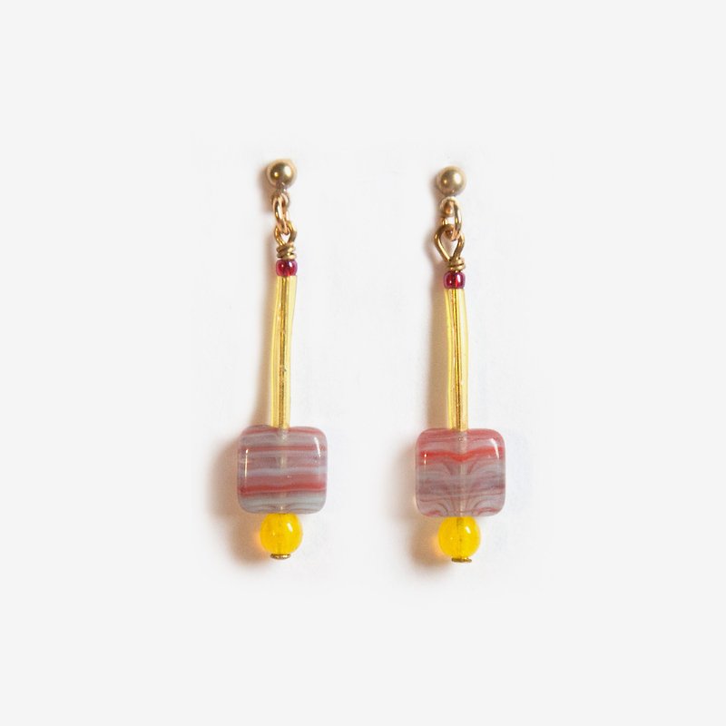 火鹤方块耳环 - 耳环/耳夹 - 其他金属 红色