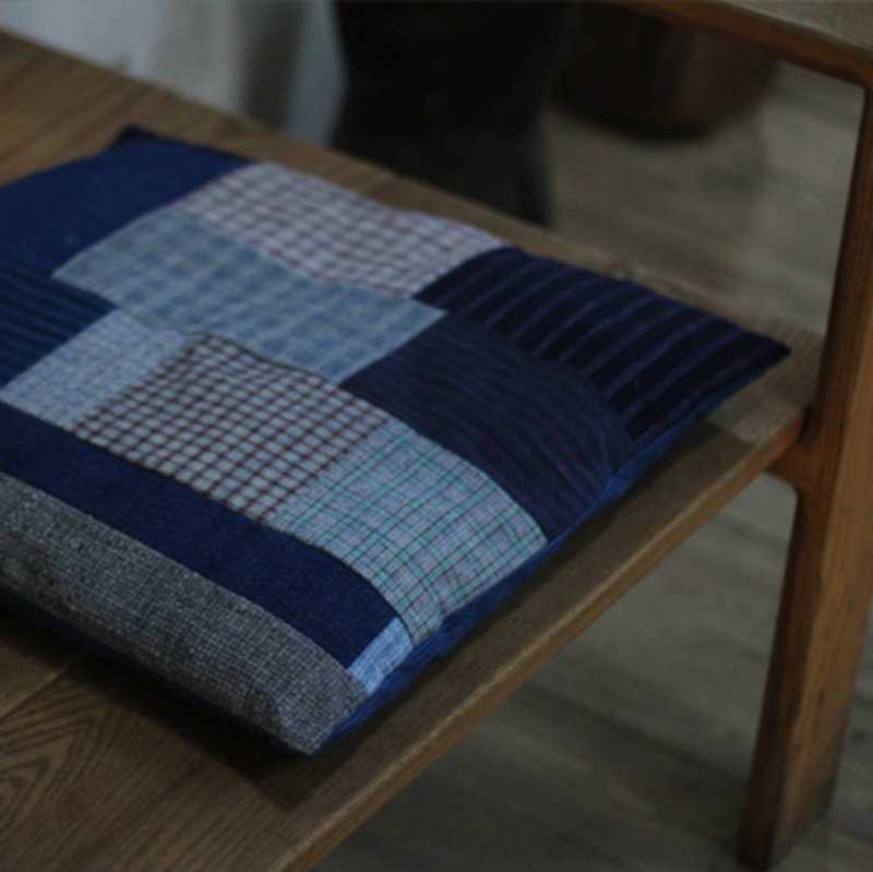 藍染雙面拼布手織布 座椅靠墊 手作加厚冬季坐墊飄窗 - 地垫/地毯 - 棉．麻 蓝色
