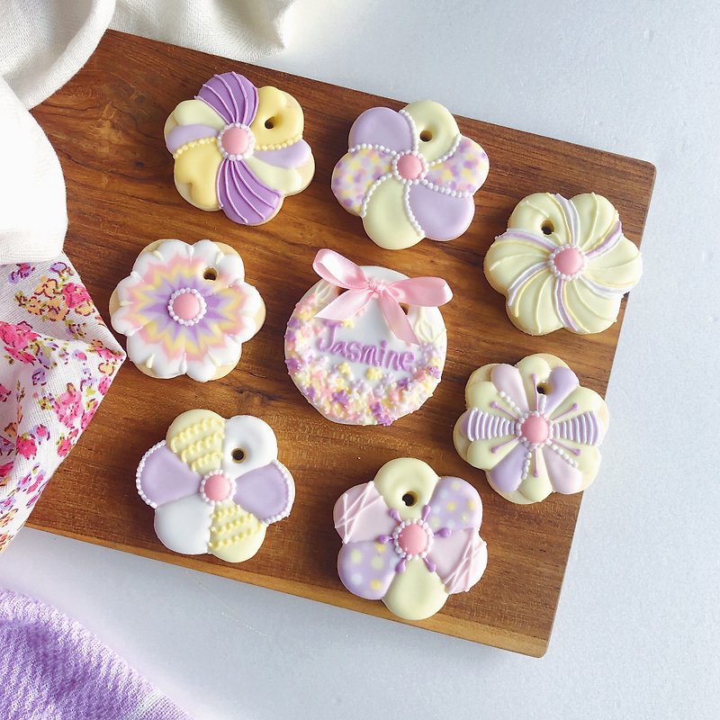 收涎饼干 • 花圈造型Flora 女宝宝款  手工绘制创意设计8片组 - 手工饼干 - 新鲜食材 