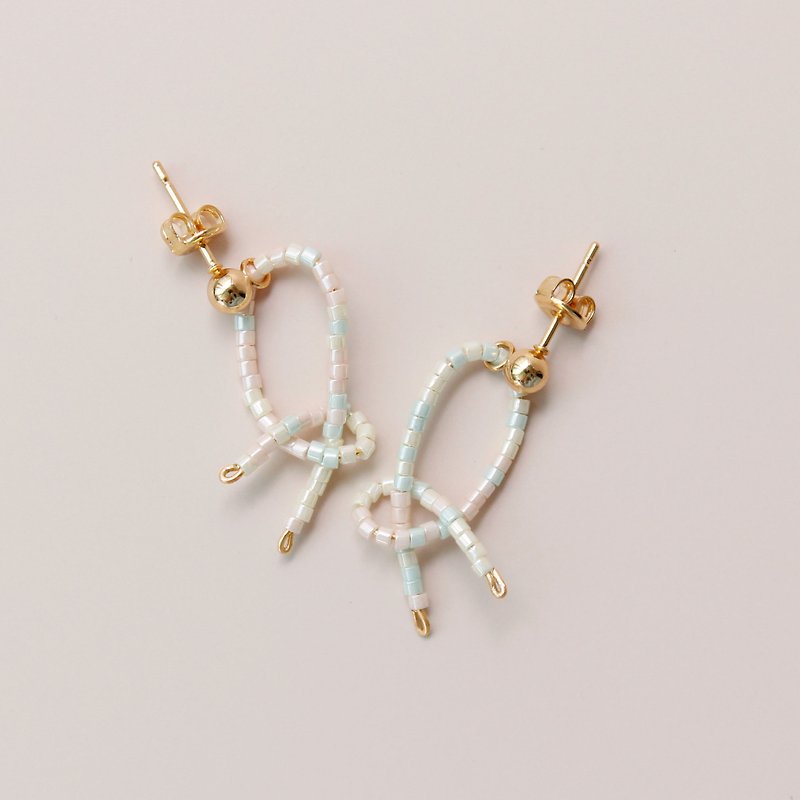 手做串珠耳环-最可爱的结-三色 - 耳环/耳夹 - 铜/黄铜 多色