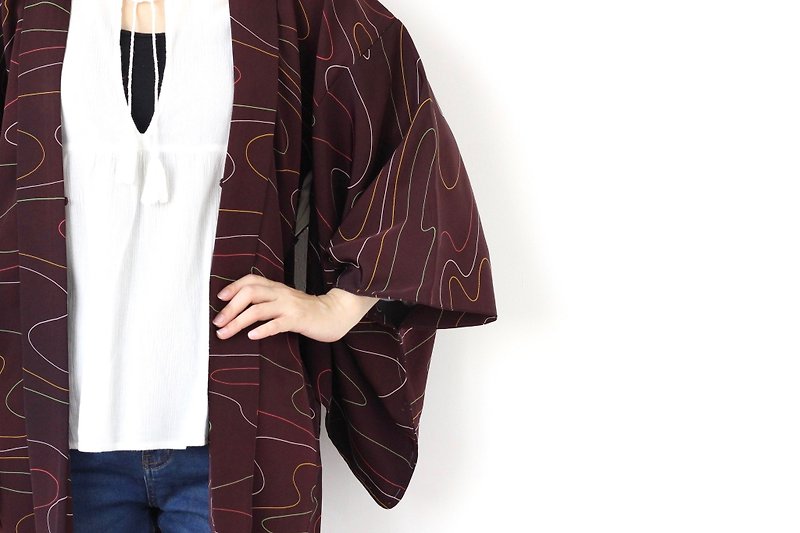 abstract haori, vintage kimono, Japanese silk haori, vintage wear, wafuku /3739 - 女装休闲/机能外套 - 丝．绢 紫色