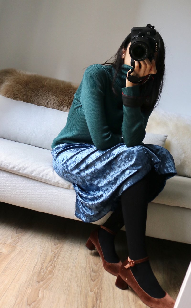 KASUMI TOP - JAPANESE VINTAGE 孔雀绿高领针织细罗纹贴身毛衣 - 女装针织衫/毛衣 - 其他材质 绿色