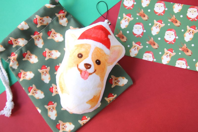 柯基犬  圣诞礼品套装 毛绒公仔 拉绳小布袋 明信片 小狗 - 其他 - 棉．麻 