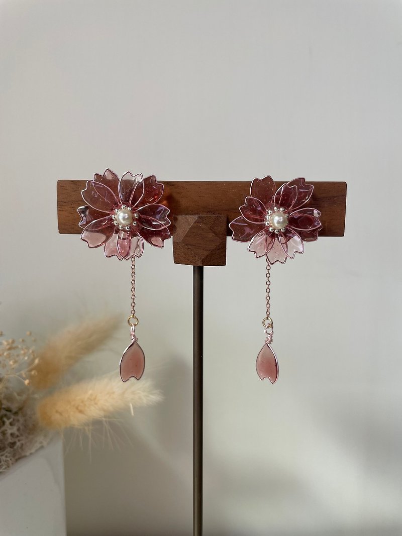 八重樱树脂花耳环-耳针 #14 - 耳环/耳夹 - 树脂 粉红色