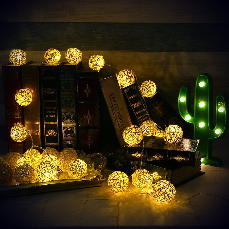 创意灯饰 藤球灯串 电池款 澄黄吉利 长度2M LED气氛灯 圣诞节 - 灯具/灯饰 - 竹 黄色