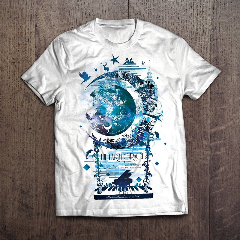 宇宙アートTシャツ THE EARTH GRACE - 女装 T 恤 - 棉．麻 白色