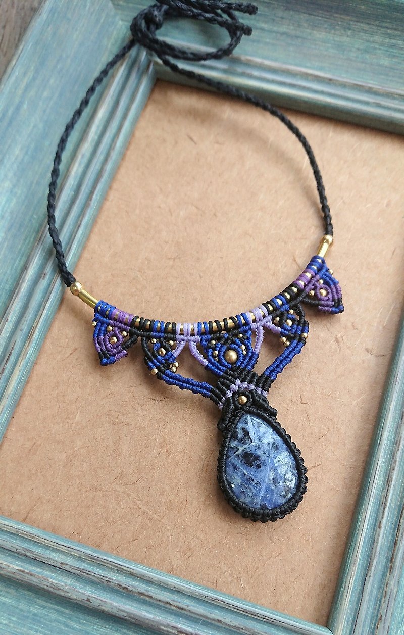 N102 波希米亚风 民族风 南美蜡线编织黄铜苏打石(Sodalite) 项链 - 项链 - 其他材质 蓝色