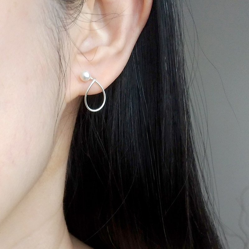 se012-贴近/珍珠-纯银珍珠耳环 - 耳环/耳夹 - 其他金属 白色