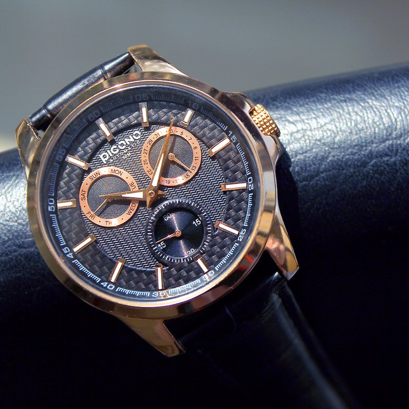 【PICONO】绅士多功能碳纤维系列手表-玫瑰金 / ST-2405 - 女表 - 其他金属 黑色