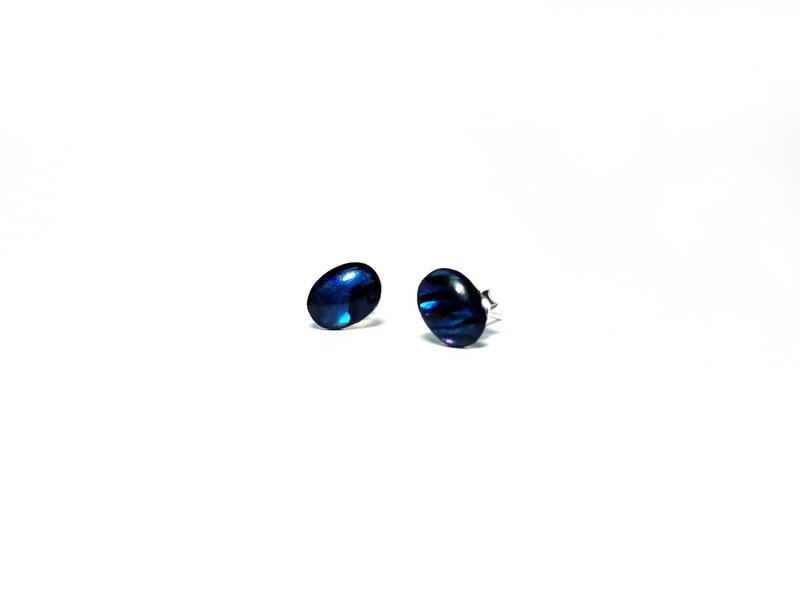 鲍鱼贝 925纯银耳环 (一对) - 耳环/耳夹 - 贝壳 蓝色