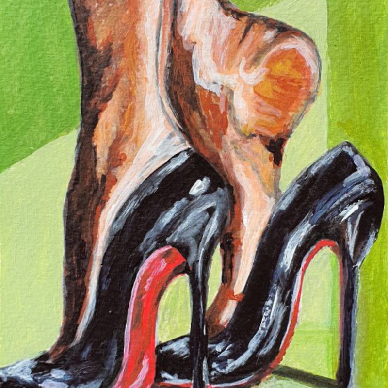 鞋子画黑色丝袜接缝原创艺术裤袜女人腿高跟鞋 - 海报/装饰画/版画 - 其他材质 绿色