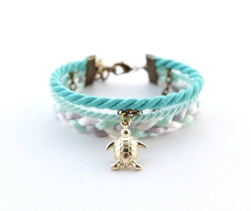 Turtle nautical layered bracelet in matte fresh mint / light mint / light gray - 手链/手环 - 其他材质 绿色