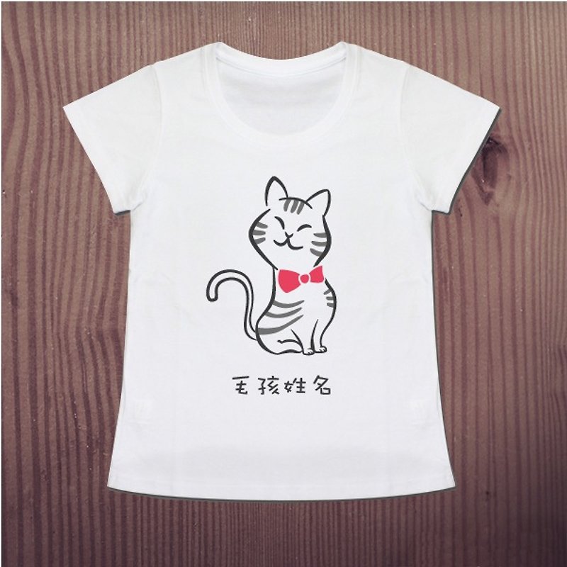 [毛孩姓名订做款] 优雅花猫-反光衣 男女装 - 女装 T 恤 - 棉．麻 白色