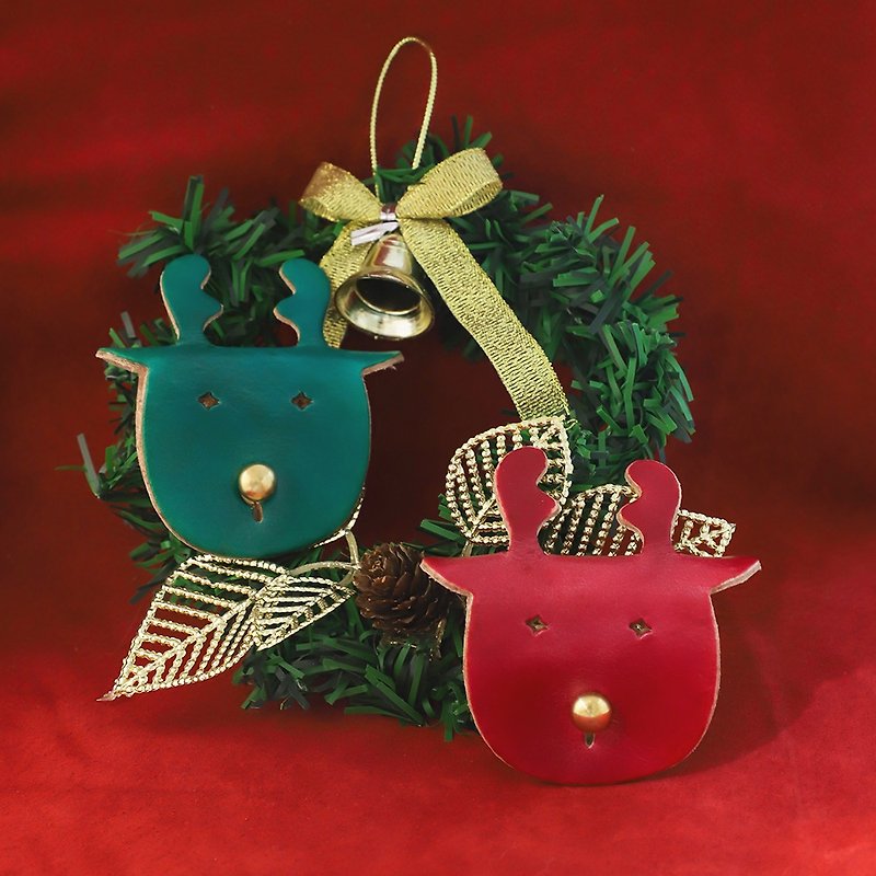 圣诞节皮革麋鹿集线器-红。绿 (Xmas 、圣诞礼物、交换礼物) - 卷线器/电线收纳 - 真皮 红色