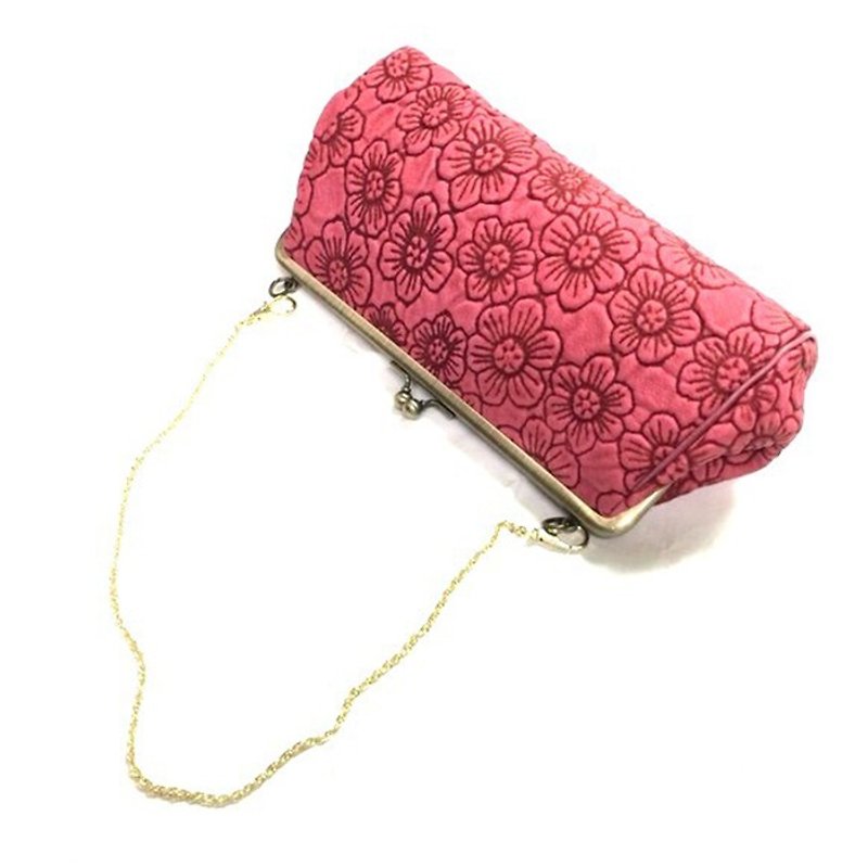 177PK 花 肩袋 防水袋 手袋 Flower Shoulder Bag  Pochette Handbag - 侧背包/斜挎包 - 真皮 粉红色