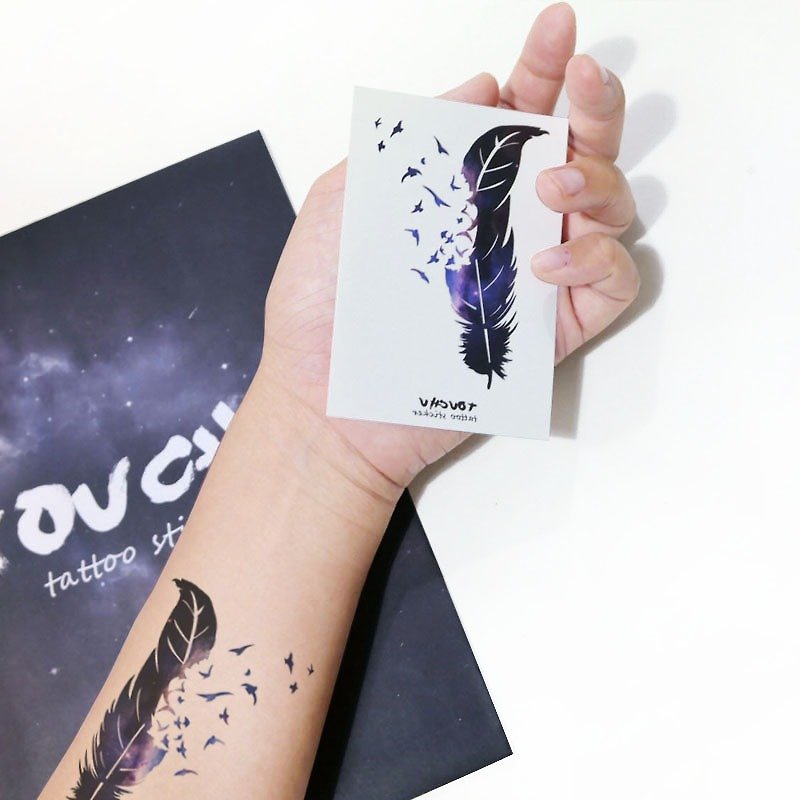 TU纹身贴纸- 星空紫色的羽毛大／刺青／防水纹身／原创／纹身贴／ - 纹身贴 - 纸 紫色