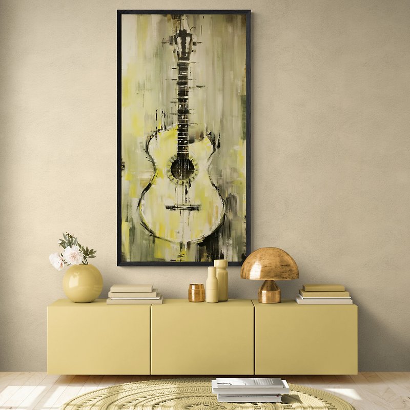原创帆布吉他艺术大型抽象墙艺术客厅纹理艺术 - 墙贴/壁贴 - 棉．麻 黄色