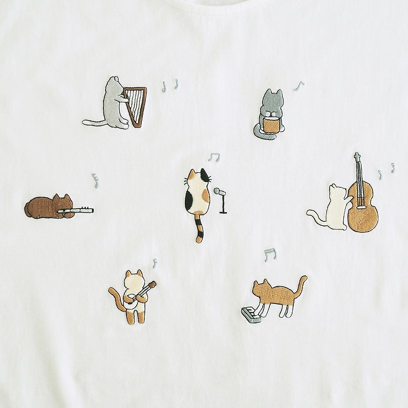 猫民谣乐团 T 恤：灰白色 - 女装 T 恤 - 棉．麻 白色