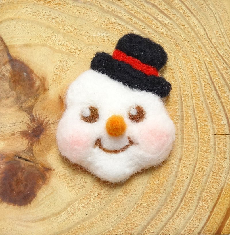 圣诞小雪人- 羊毛毡胸针(别针)圣诞交换礼物 - 胸针 - 羊毛 白色