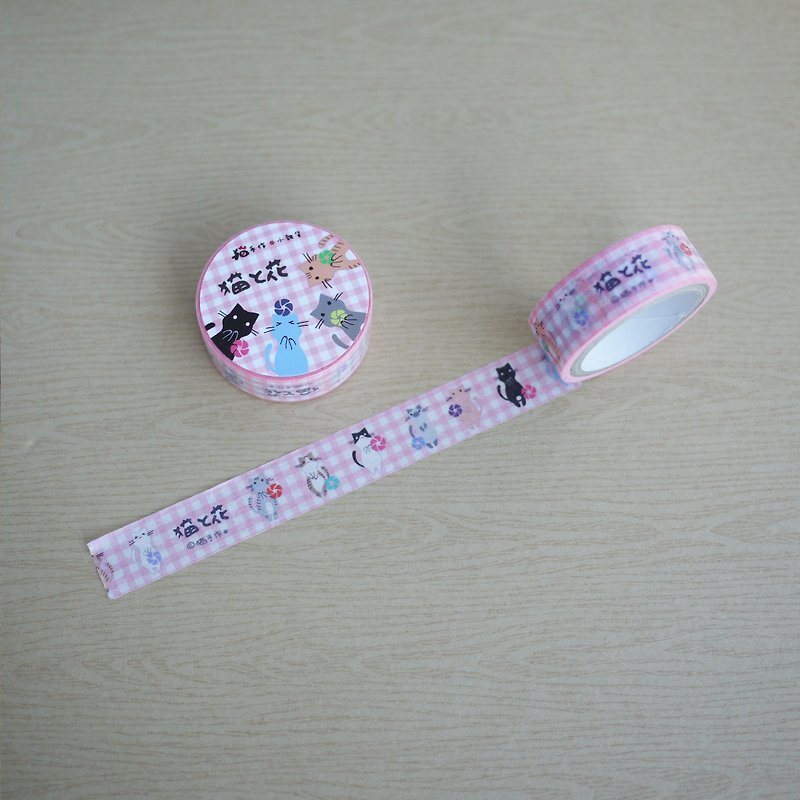 [猫手作 x 周年庆] 猫咪纸胶带－猫与花 - 纸胶带 - 纸 粉红色