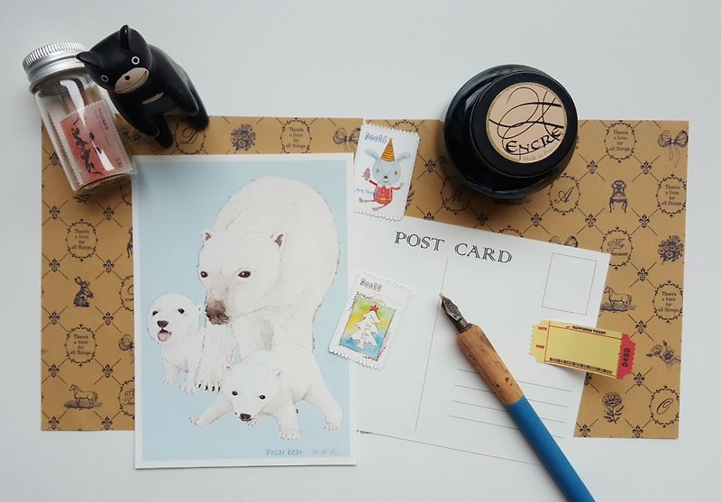 北极熊手绘明信片 - 卡片/明信片 - 纸 