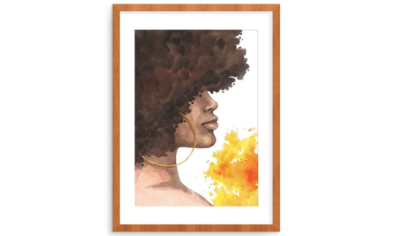 African Woman Portrait Watercolor Art Print Black Woman Painting African Woman - 海报/装饰画/版画 - 纸 咖啡色