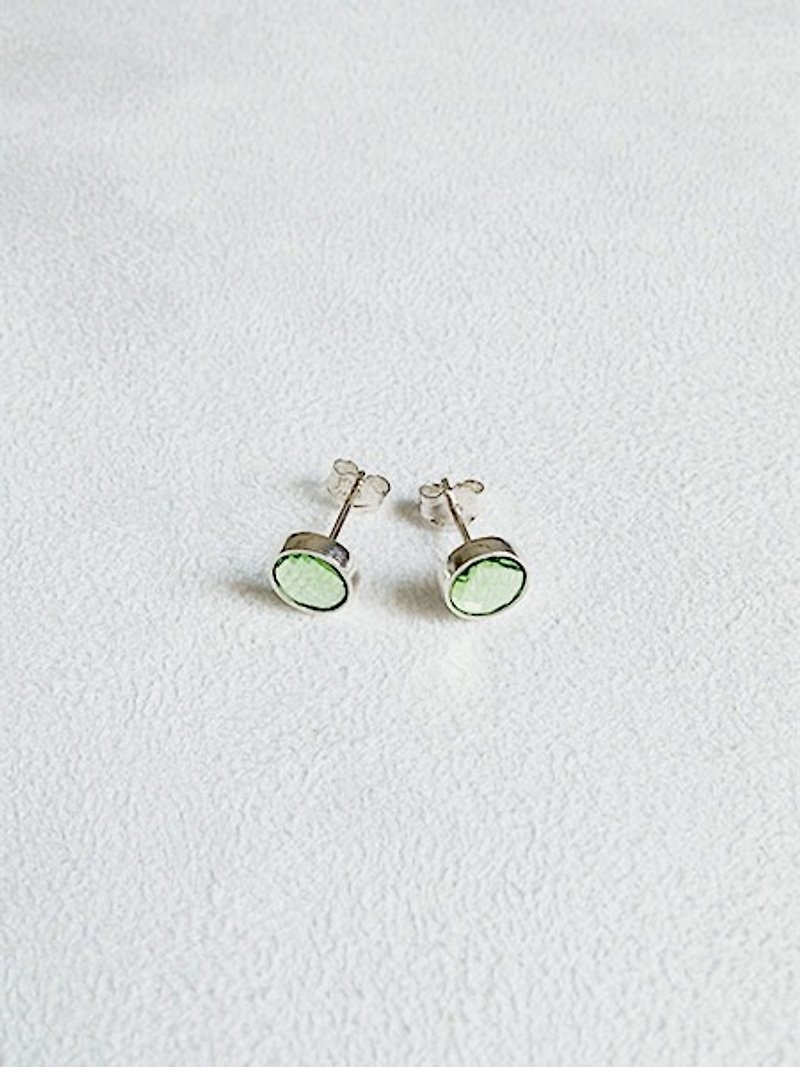 圆形・耳环 浅绿 925纯银 - 耳环/耳夹 - 纯银 多色