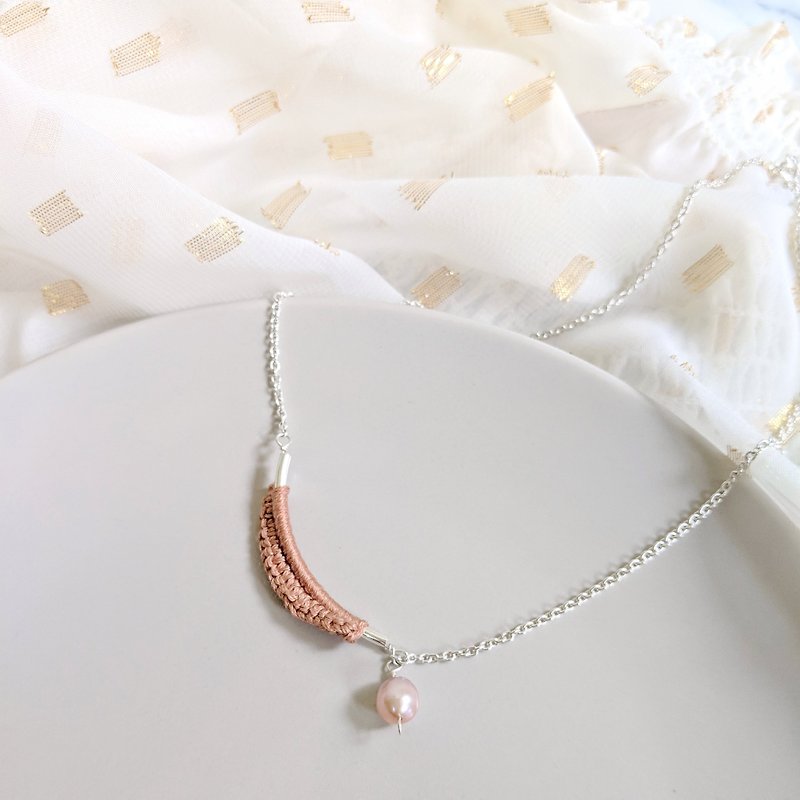 Practice Fine 珍珠 - 925 纯银编织项链 - 珊瑚橘 - 耳环/耳夹 - 纯银 粉红色