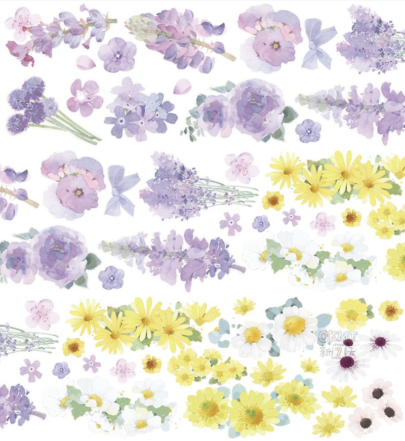 紫色的忧郁 小雛菊花卉合集 PET 纸胶带 - 纸胶带 - 塑料 多色