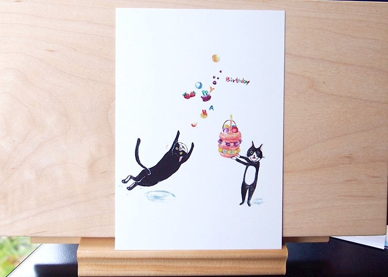 猫咪插画明信片-Happybirthday划一跤的喵 - 卡片/明信片 - 纸 白色
