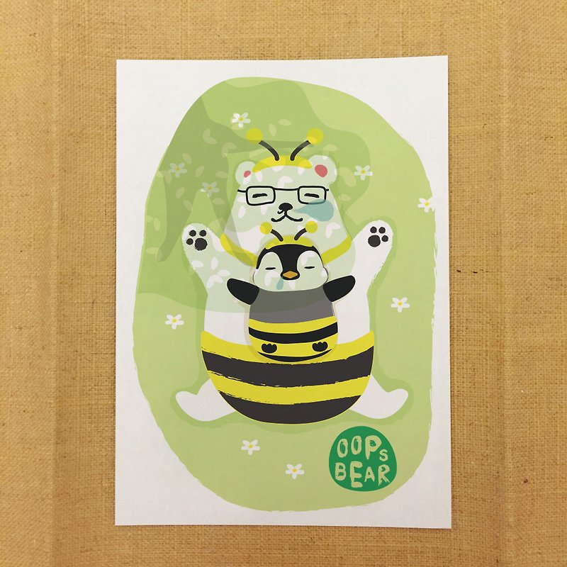 Oops bear - 蜜蜂系列：小睡片刻明信片 - 卡片/明信片 - 纸 白色