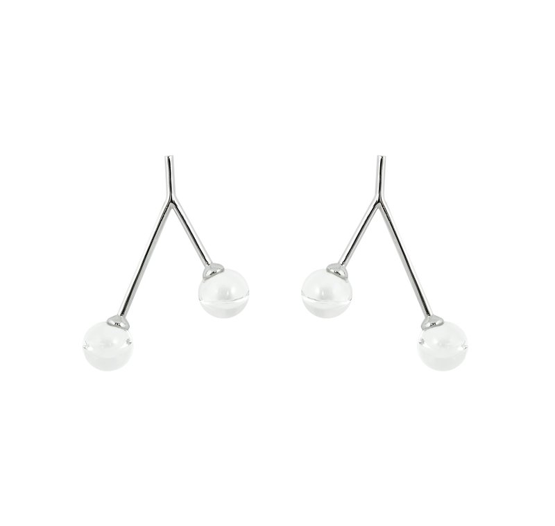 Double dew drop earrings - 耳环/耳夹 - 其他金属 银色