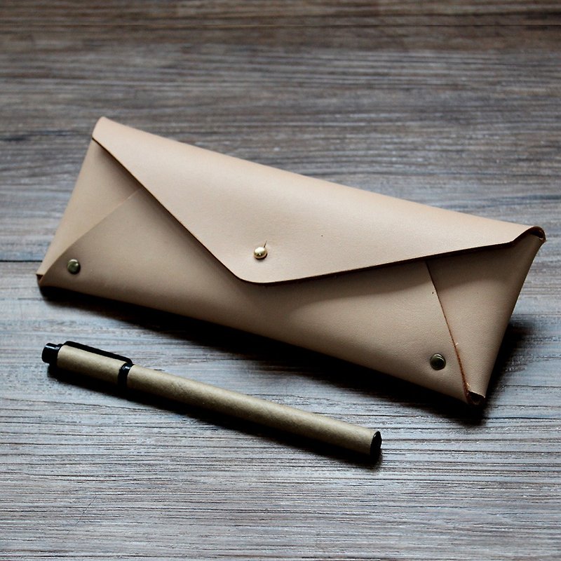 米白植糅牛皮大容量笔袋 文具袋 眼镜盒 可定制化 免费刻字 - 铅笔盒/笔袋 - 真皮 白色