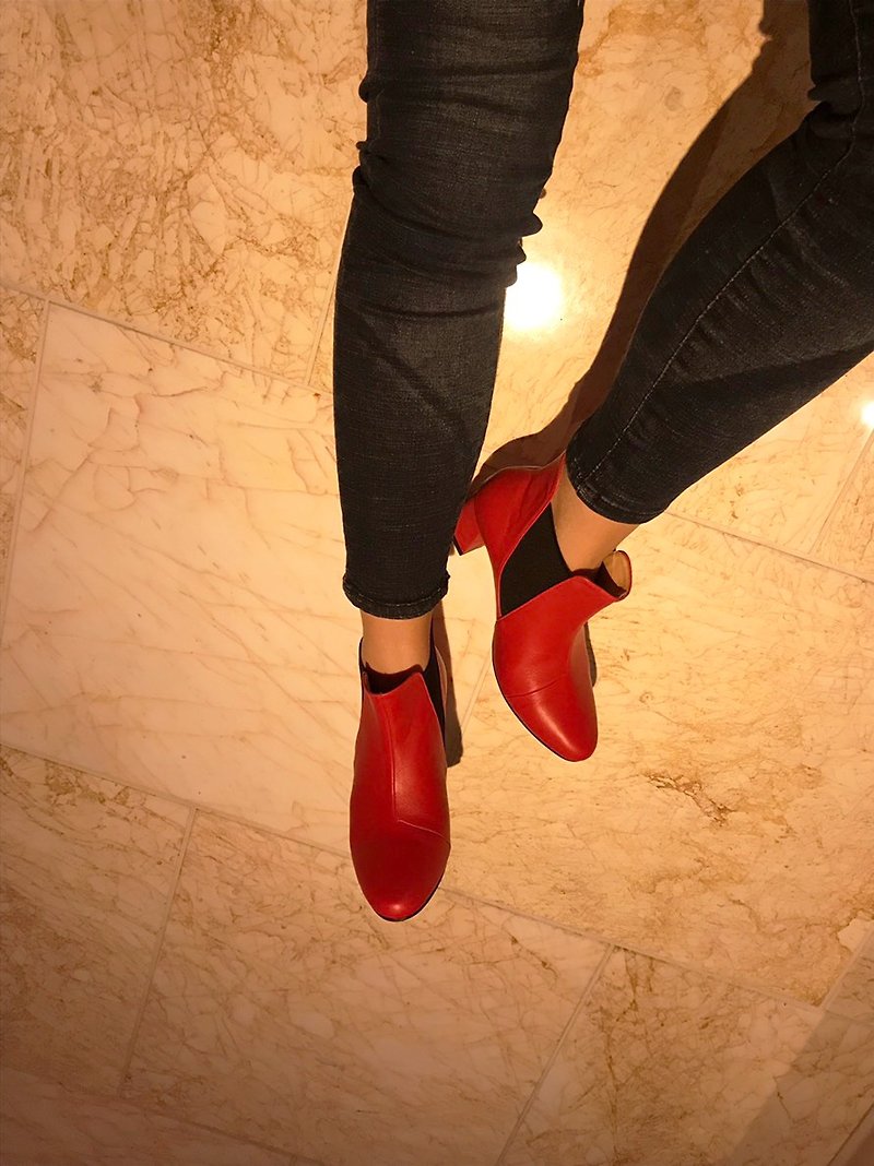 Turns Boots Splice 跟靴(Red) 魅红 | WL - 女款短靴 - 真皮 红色