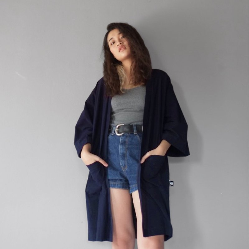 Navy Blue Kimono Jacket  - 女装休闲/机能外套 - 棉．麻 蓝色