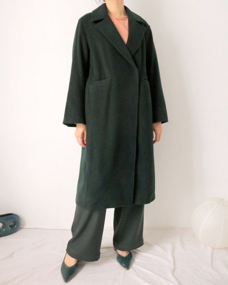 Stella Coat 森绿色极简线条羊毛大衣 (可订做其他颜色) - 女装休闲/机能外套 - 羊毛 