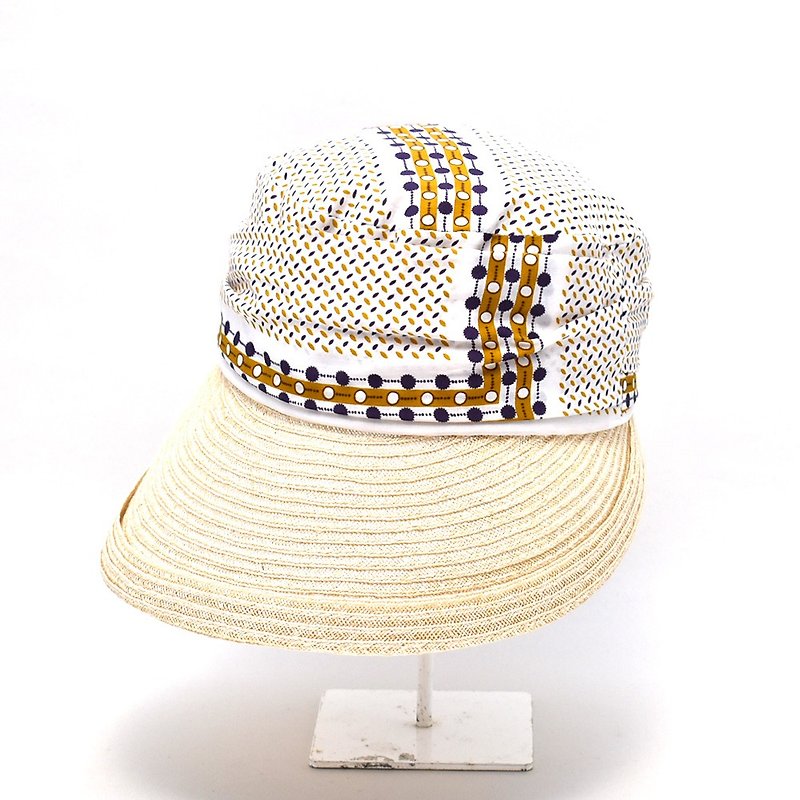 这是一顶独特的帽子　帽檐由天然材料制成　帽冠上有POP图案 - 帽子 - 棉．麻 黄色