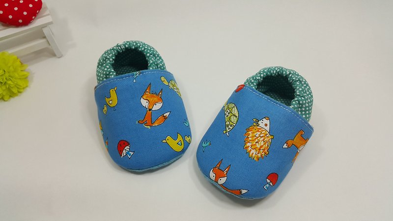 森林小动物　宝宝鞋 - 婴儿鞋 - 棉．麻 蓝色