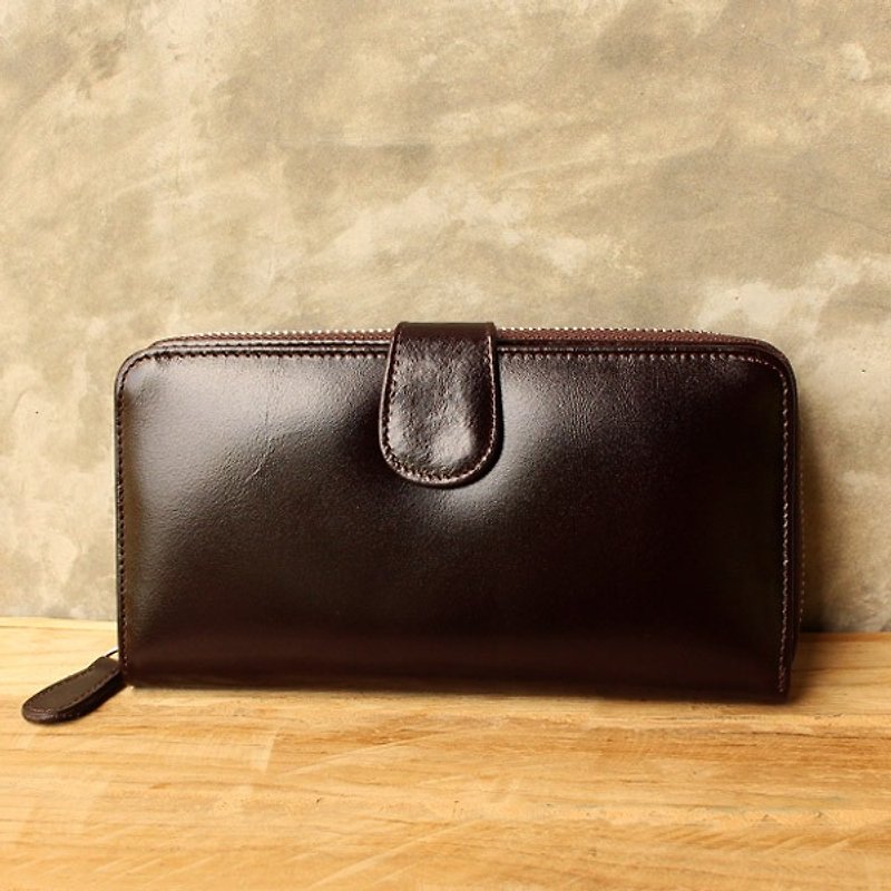 Leather Wallet - Zip Around Plus - Dark Brown (Genuine Cow Leather) - 皮夹/钱包 - 真皮 咖啡色